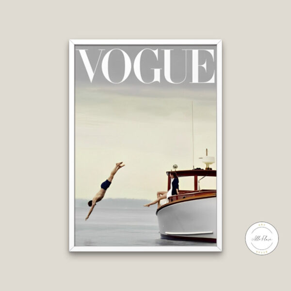 Vogue Poster DIGITAL DOWNLOAD ART PRINT, Fashion wall art, Luxury Fashion poster, Editorial print, Man jumping boat, Pastel decor, Fashion Magazine | Posters, Prints, & Visual Artwork | art for bedroom, art ideas for bedroom walls, art printables, bathroom wall art printables, bedroom art, bedroom pictures, bedroom wall art, bedroom wall art ideas, bedroom wall painting, boat print, buy digital art prints online, buy digital prints online, canvas wall art for living room, couture fashion wall art, cozy glam