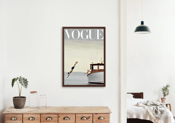 Vogue Poster INSTANT DOWNLOAD, Fashion wall art, Luxury Fashion poster, Editorial print, Man jumping boat, Pastel decor, Fashion Magazine
