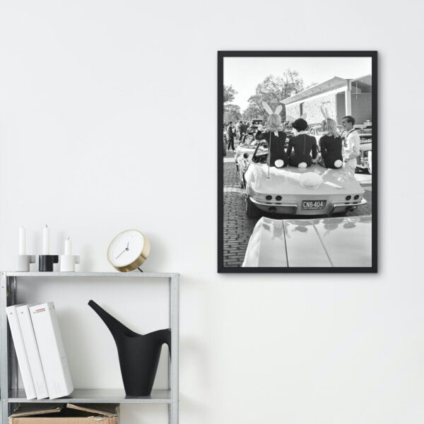Black & White Playboy Bunnies on Vintage Car DIGITAL PRINT, Vintage Car, Retro Wall Décor, Old Hollywood, playboy bunny, vintage playboy