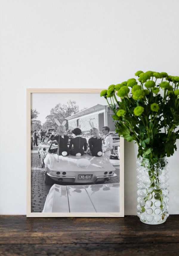Black & White Playboy Bunnies on Vintage Car DIGITAL PRINT, Vintage Car, Retro Wall Décor, Old Hollywood, playboy bunny, vintage playboy
