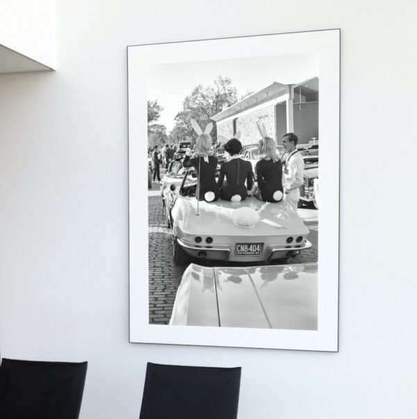 Black & White Playboy Bunnies on Vintage Car DIGITAL PRINT, Vintage Car, Retro Wall Décor, Old Hollywood, playboy bunny, vintage playboy