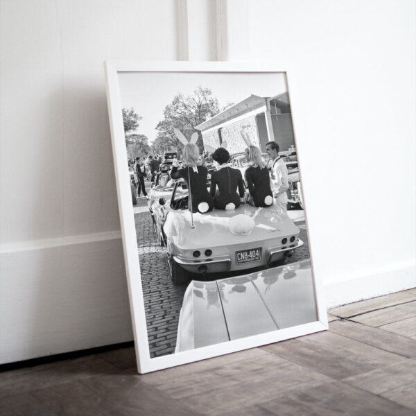 Black & White Playboy Bunnies on Vintage Car DIGITAL PRINT, Vintage Car, Retro Wall Décor, Old Hollywood, playboy bunny, vintage playboy