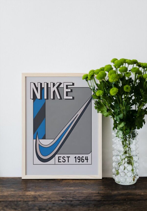 Vintage 1964 Retro Poster Blue & Gray DIGITAL DOWNLOAD, Hypebeast Printable Wall Art, Trendy Poster, Aesthetic sneaker poster, just do it