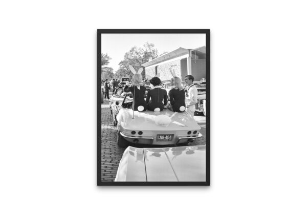 Black & White Playboy Bunnies on Vintage Car DIGITAL PRINT, Vintage Car, Retro Wall Décor, Old Hollywood, playboy bunny, vintage playboy